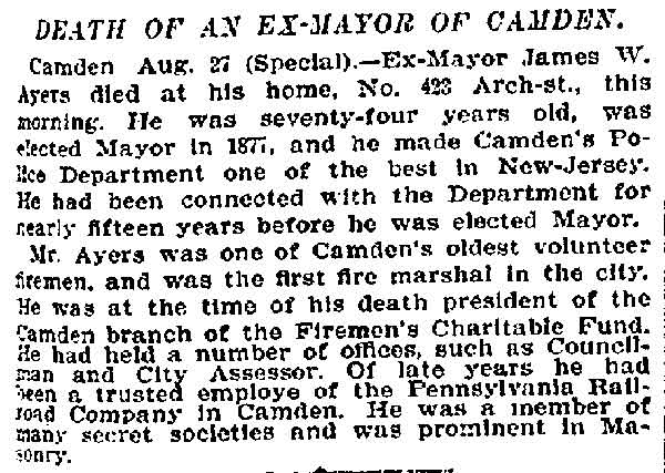 Death of an Ex-Mayor of Camden — New York Herald Tribune, August 28, 1896