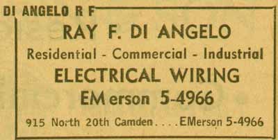 Ray F. DiAngelo, 915 North 20th Street, New Jersey Bell Yellow Pages, 1955