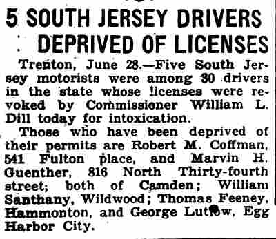 816 North 34th Street — 5 SJ Drivers, Marvin H. Guenther, Camden Courier-Post June 29 1928