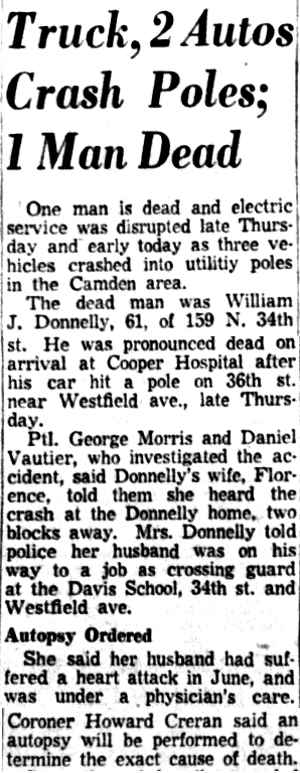 159 North 34th Street — William J. Donnelly crash, Camden Courier-Post October 12 1956
