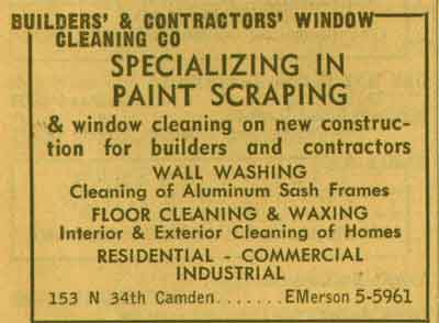 153 North 34th Street — Builders and Contractors Window Cleaning Company, 1955 NJ Bell Yellow Pages