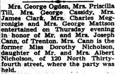120 North 34th Street — Nicholson social note, Camden Courier-Post May 17 1941