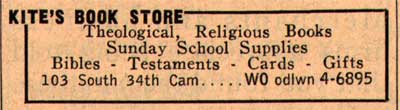 103 South 34th Street, Kite's Book Store ad, 1955 NJ Bell Yellow Pages