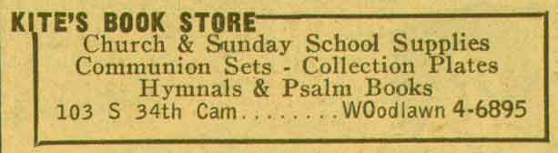 103 South 34th Street, Kite's Book Store second ad, 1955 NJ Bell Yellow Pages