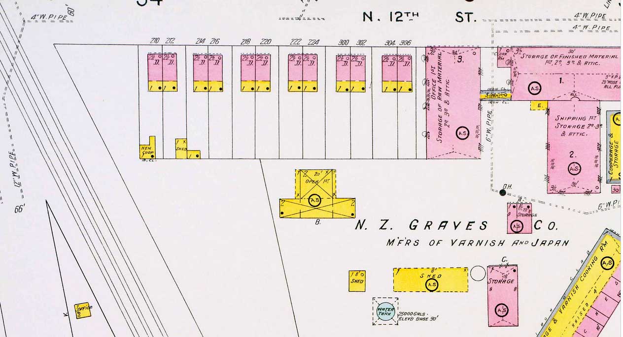Sanborn fire insurance map, North 12th Street, 1906