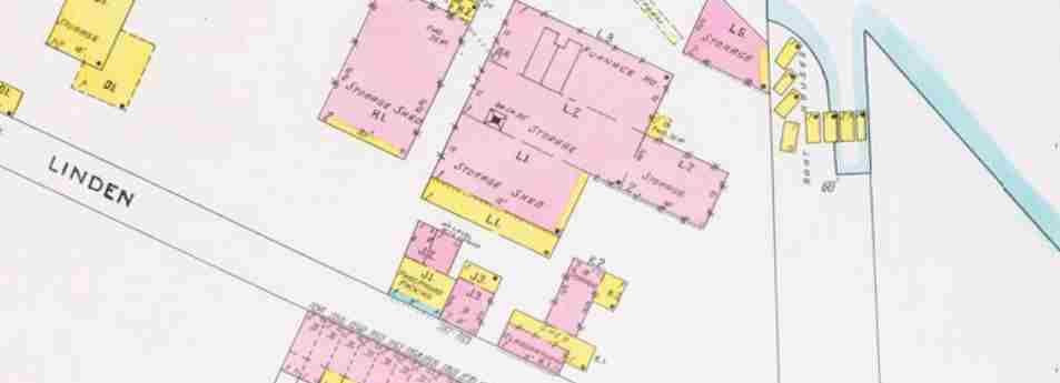Sanborn fire insurance map, 1906 — boathouses on North 12th Street at the Cooper River