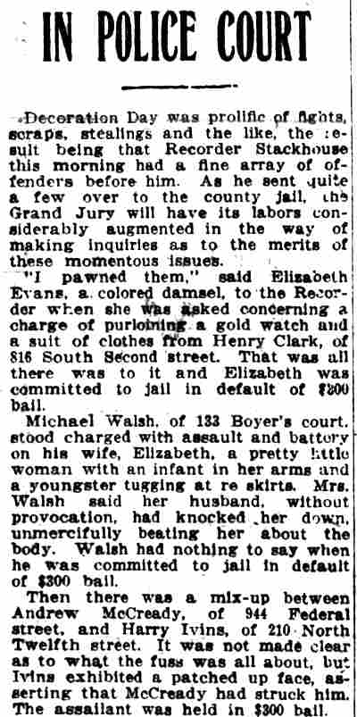 Camden Post-Telegram clipping, May 31, 1913 — In Police Court