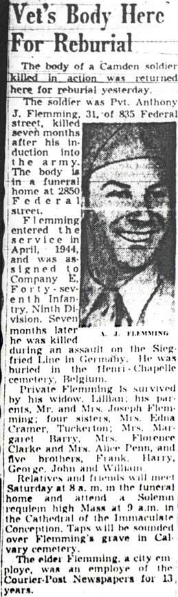 Vet's Body Here For Reburial — Camden Courier-Post, November 6, 1947