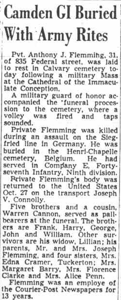 Camden GI Buried With Army Rites — Camden Courier-Post, November 8, 1947