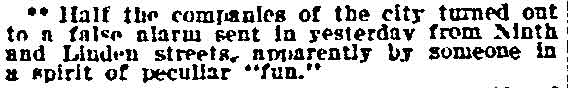 False Alarm at Ninth and Linden Streets — Philadelphia Inquirer, March 26, 1912