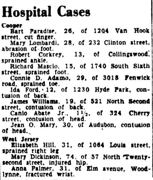 Hospital Cases, Camden Courier-Post, November 20, 1949