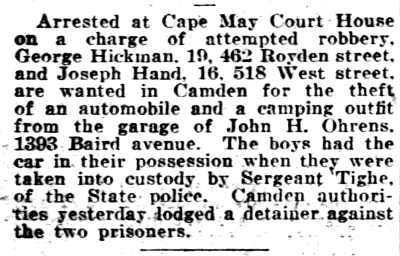 Philadelphia Inquirer, August 4, 1923 — theft from garage of John H. Ohrens, 1393 Baird Avenue