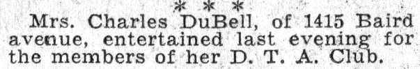 Camden Courier-Post, June 11, 1932 — Mrs. Charles DuBell entertains D.T.A. Club