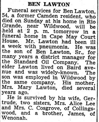 Ben Lawton Sr., 1453 Baird Avenue, Camden Courier-Post February 23, 1938