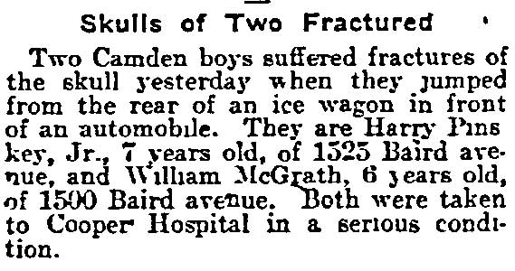 Philadelphia Inquirer, July 29, 1917 — Skulls of Two Fractured, 1500 Baird Avenue