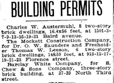 Camden Daily Courier, April 25, 1913 — Building Permits, 1501-1521 Baird Avenue