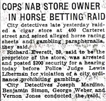 Cops nab store owner in horse betting raid, 1936 (Benjamin Simon)