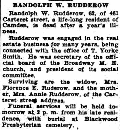 Randolph W. Rudderow obituary, 1934