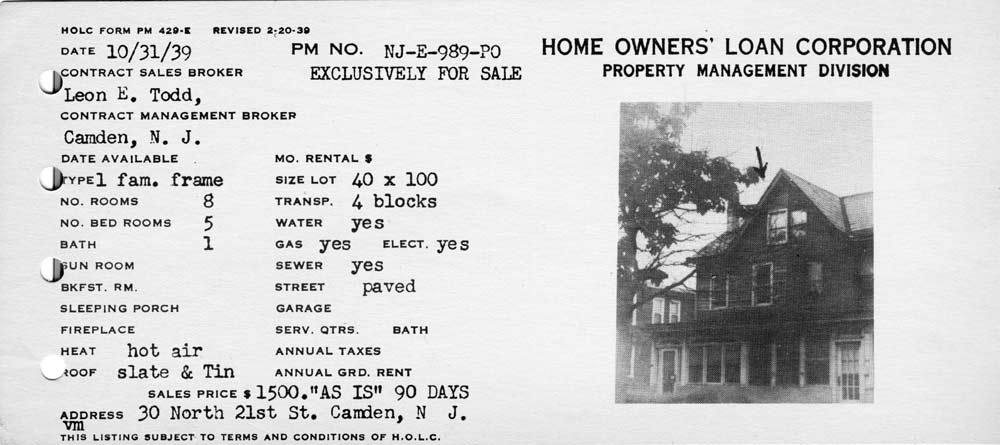 30 North 21st Street, October 31, 1938