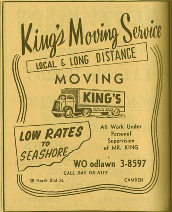 King's Moving Service advertisement, 1955 New Jersey Bell Yellow Pages
