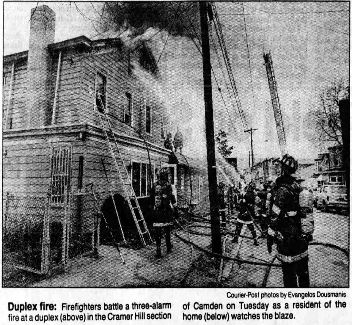 Camden Fire Department at the 909–911 North 24th Street fire, December 17, 1991