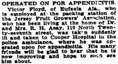 Operated On For Appendicitis, Camden Post-Telegram, September 17, 1923