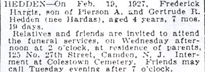 125 North 27th Street — Hedden, February 22, 1927