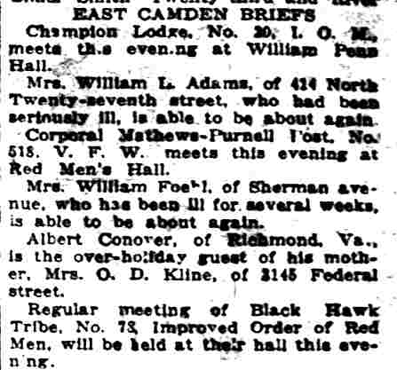 East Camden Briefs column, Camden Post-Telegram, November 9, 1923