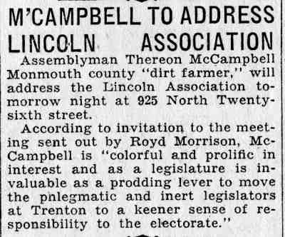 Newspaper clipping, June 9, 1932 — “M’Campbell to Address Lincoln Association,” 925 North Twenty-sixth Street