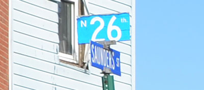 Saunders Avenue street sign at North 26th Street