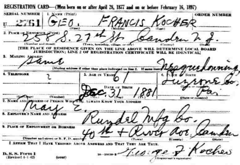 259 South 27th Street — George F. Kocher, WWII