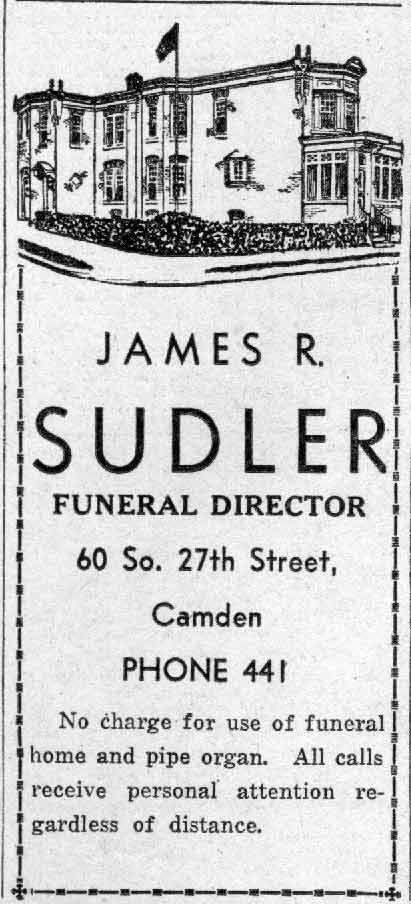 James R. Sudler funeral home advertisement, 60 South 27th Street