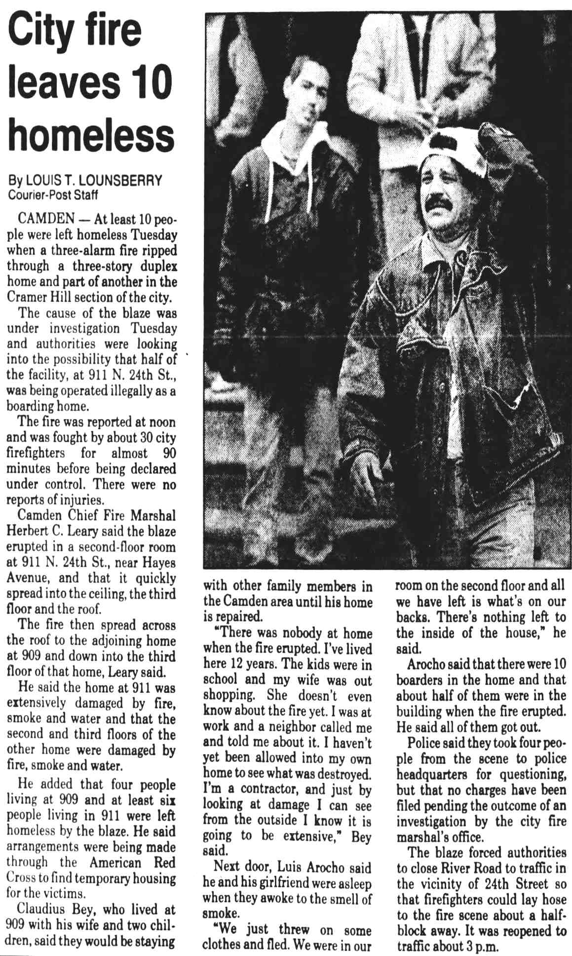 City Fire Leaves 10 Homeless — newspaper clipping