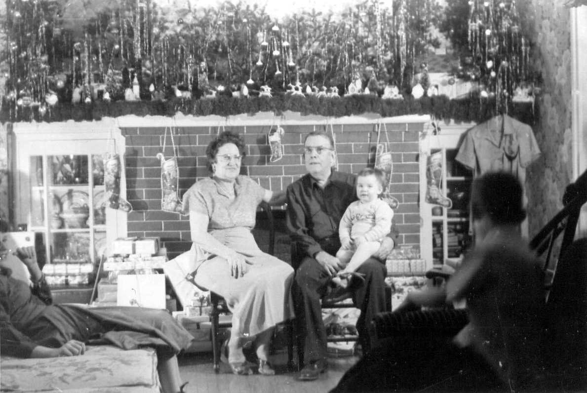 Christmas 1949: Eva Roles, William J. Roles, Carol Kelly