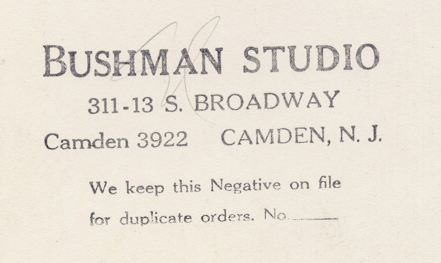 Carol Kelly, Bushman Studio portrait, 1950 (reverse)