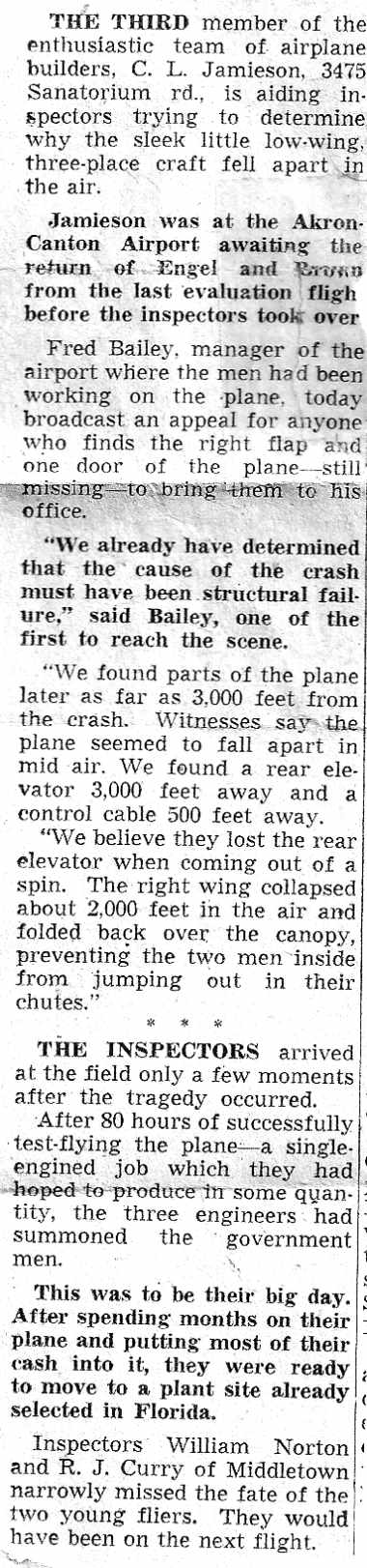 Plane crash, Akron, Ohio, September 1955