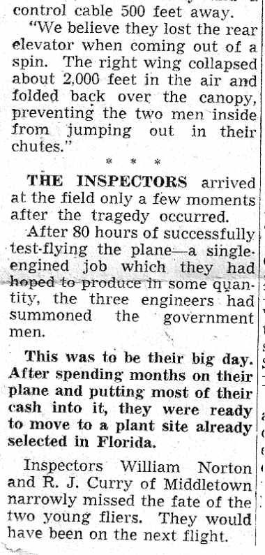 Plane crash, Akron, Ohio, September 1955