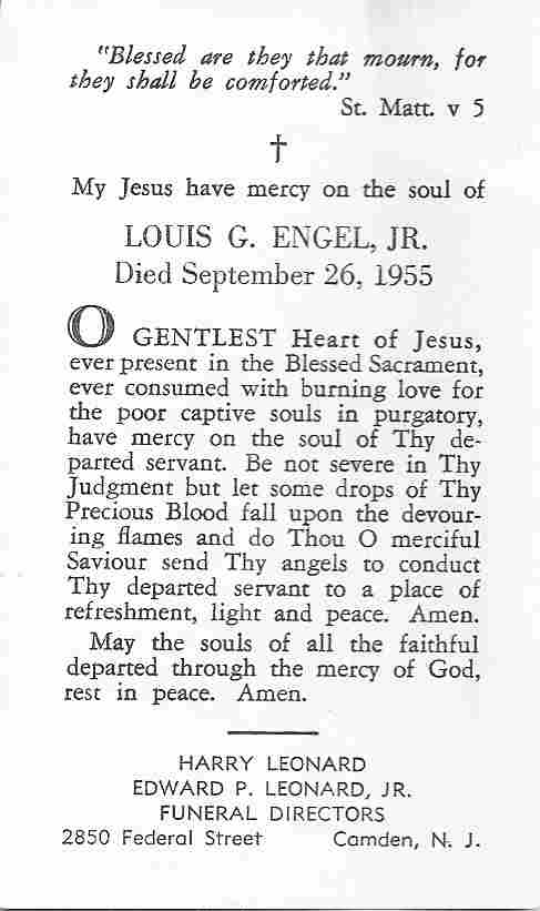 Mass card, Louis G. Engel Jr.