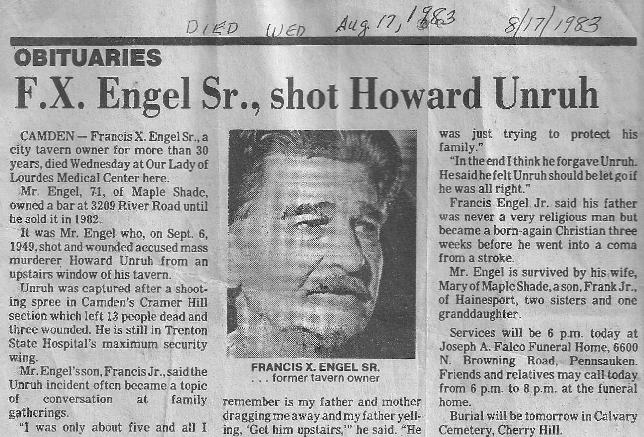 Camden Courier-Post, August 17, 1983 - F.X. Engel Sr., Shot Howard Unruh