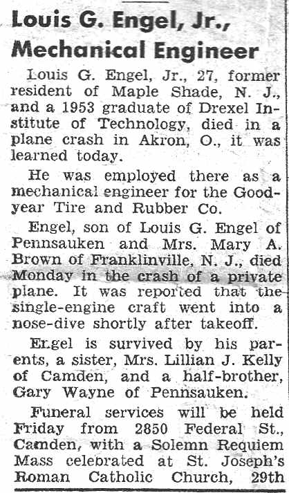 Camden Courier-Post, September 29, 1955 — Louis G. Engel, Jr., Mechanical Engineer obituary