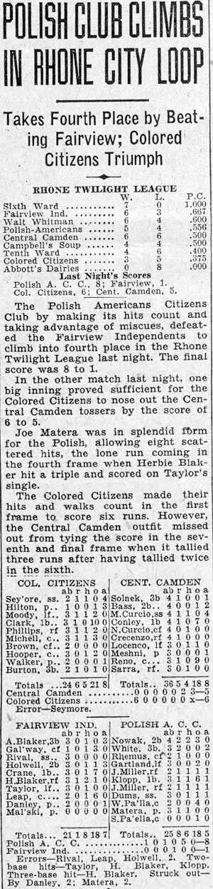 Camden Courier-Post, August 19, 1933 - Polish Club Climbs in Rhone City Loop