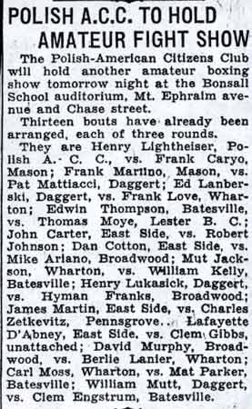 Camden Courier-Post, January 11, 1938 - Polish A.C.C. to Hold Amateur Fight Show