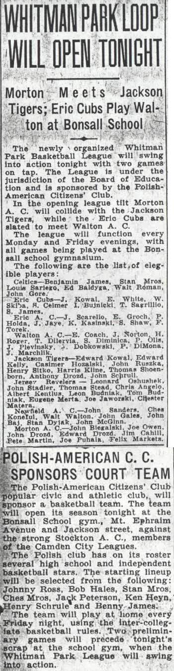 Camden Courier-Post, January 15, 1938 - Whitman Park Loop Will Open Tonight