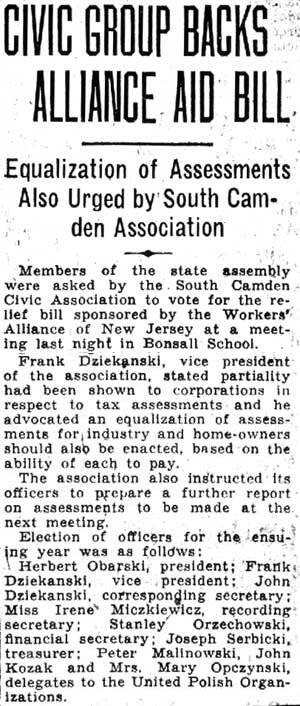 South Camden Civic Association - Camden Courier-Post, January 22, 1938