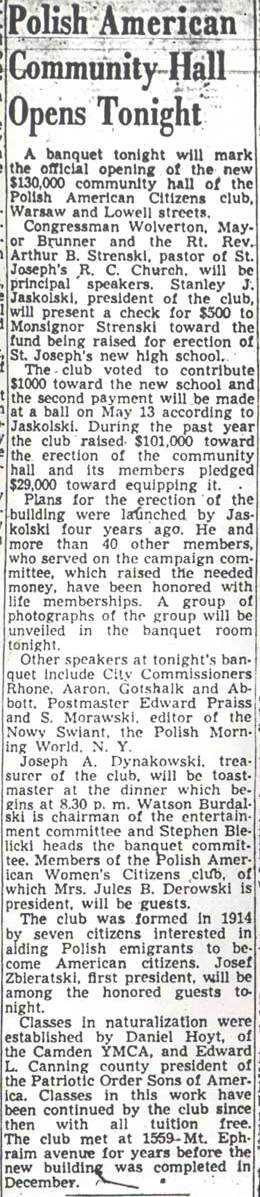 PACC hall dedication - Camden Courier-Post, March 18, 1950