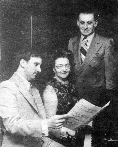 Grant Wilinski, Mrs. Frank Kitchmire, and Peter Banasik reviewing the musical program - Camden County Record, November 25, 1976
