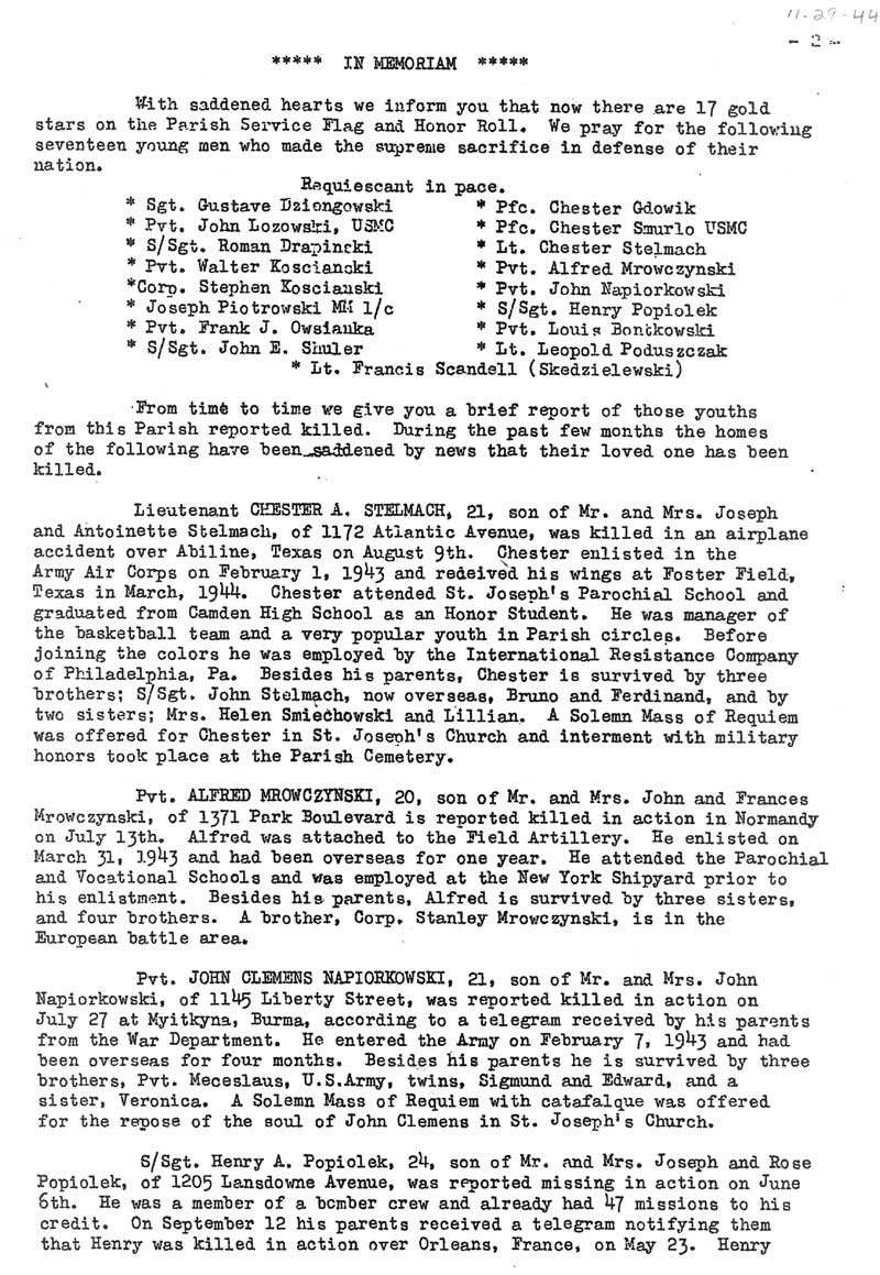 St. Joseph's Parish Bulletin, November 29, 1944, page 2