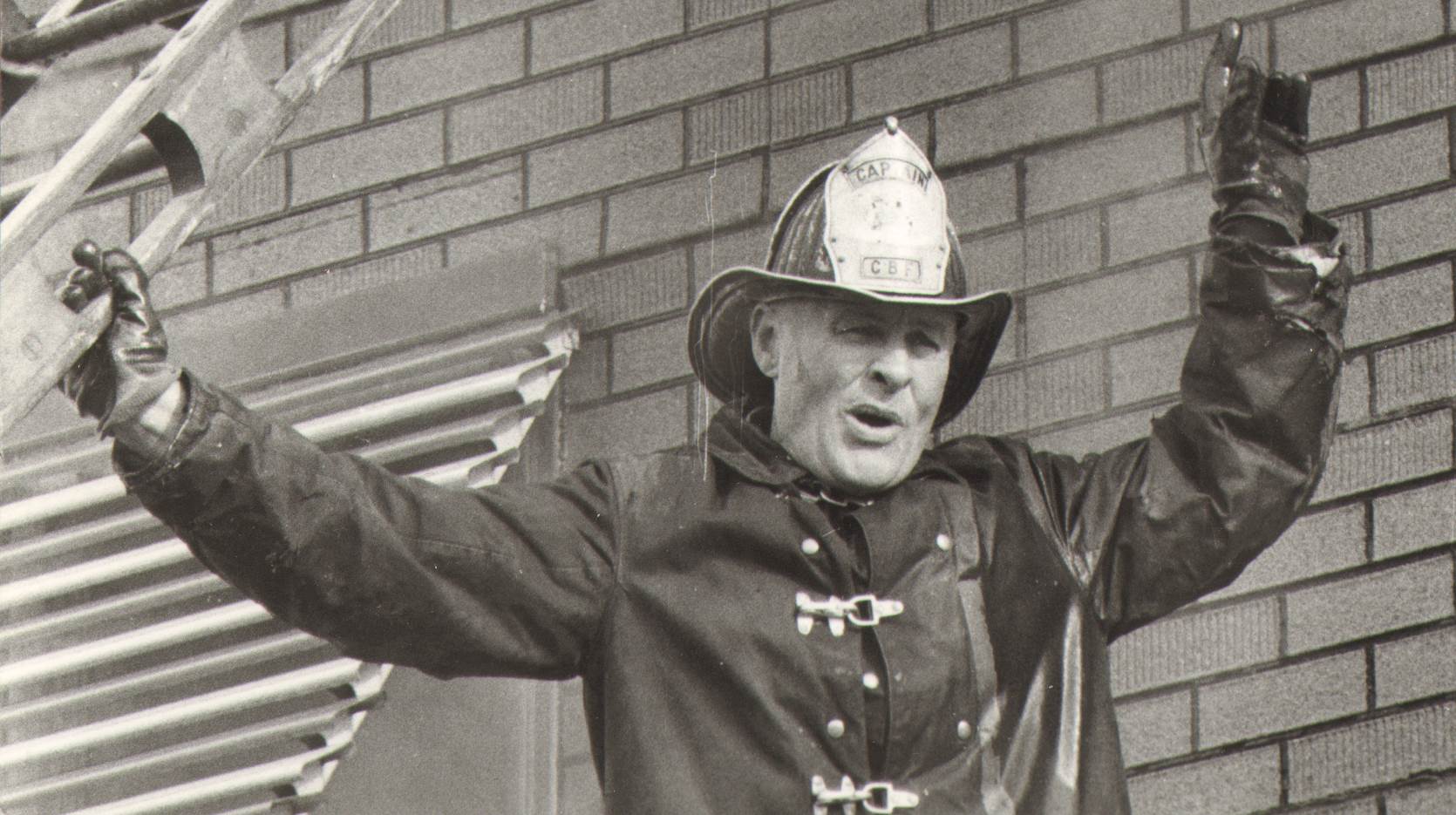 Captain Chester Gedrich at a fire, January 18, 1974