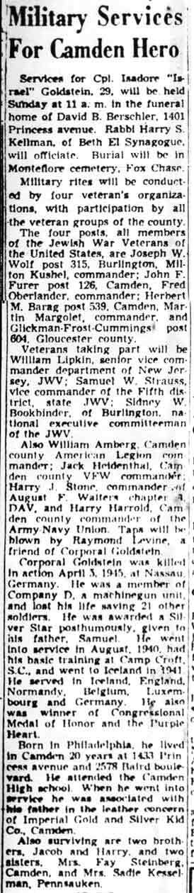 Military Services For Camden Hero - Camden Courier-Post, August 13, 1948