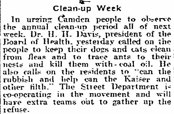Philadelphia Inquirer clipping, May 17, 1918, clean-up week appeal by Dr. H. H. Davis
